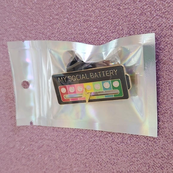 NEW Social Battery Functional Sliding Enamel Pin - Picture 3 of 4